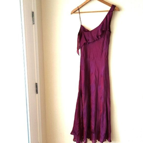 ABS by Allen Schwatz silk blend purple pink slip dress with floral design Sz 6/8 - Picture 1 of 16